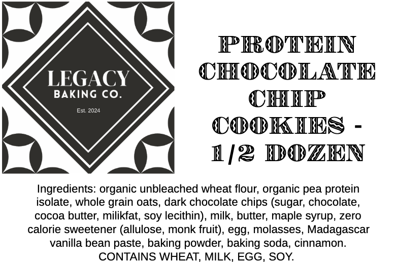 Plant Based Protein Chocolate Chip Cookies - 1/2 dozen
