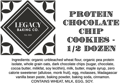 Plant Based Protein Chocolate Chip Cookies - 1/2 dozen