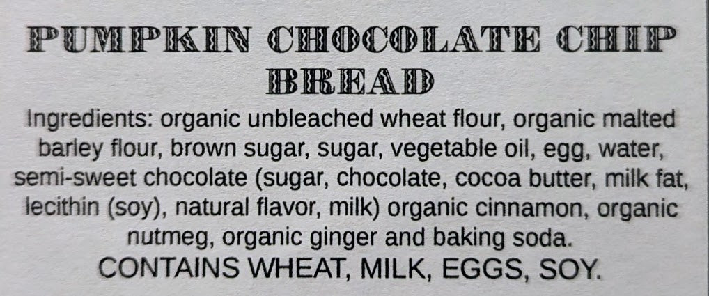 Pumpkin Chocolate Chip Bread